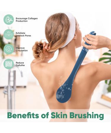 Exfoliating Body Brush Shower Back Scrubber Men Women Elderly - Long Handle Dark Blue - Buy Online on SooperMarket.com