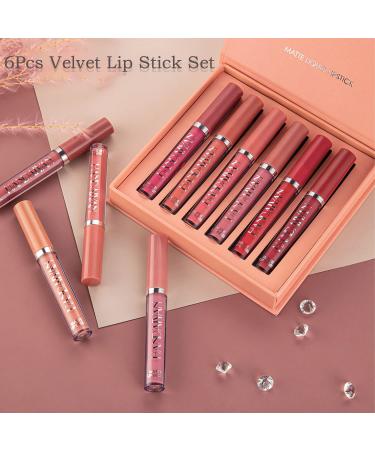 6pcs Nude Matte Liquid Lipstick Set - Waterproof Velvet Lip Gloss Makeup Kit for Women - Long-Lasting Labiales Mate 24 Horas (Set A) - Buy Online on SooperMarket.com