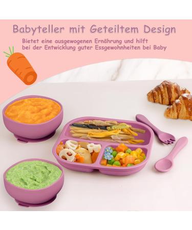 Mojinl Baby Silicone Dishes Set | 4-Piece BPA Free Suction Cup Tableware for Kids | Dishwasher Safe Pink Baby Dining Set - Buy Online on SooperMarket.com