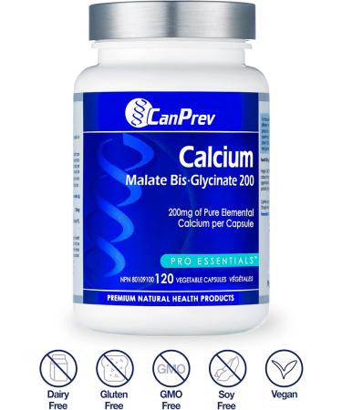 CanPrev Calcium Malate Bis-Glycinate Supplement | 120 Capsules | Therapeutic 200mg Elemental | Ideal for Healthy Bones Teeth Muscle Cramps Promote Relaxation & Digestive System - Buy Online on SooperMarket.com