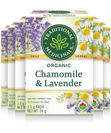 Traditional Medicinals - Organic Chamomile with Lavender Herbal Tea (Pack of 6) - Soothing blend containing Lemon Balm - 96 Tea Bags Total Tea Chamomile with Lavender 16 Count (Pack of 6)