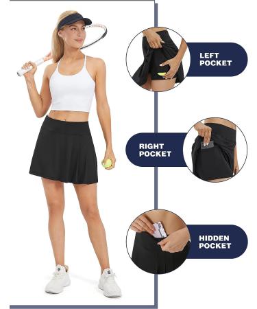 PERSIT Women's High Waisted Pleated Tennis Skirt with Pockets and Shorts - Large Black - Buy Online on SooperMarket.com