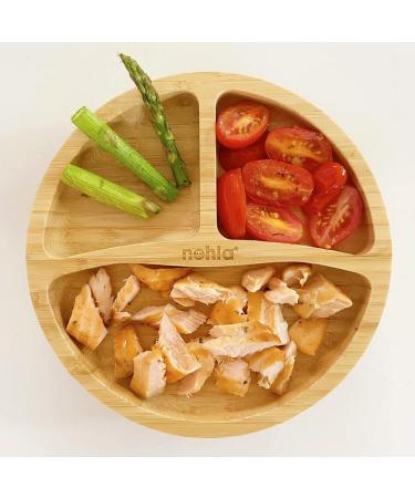 Nohla Bamboo Baby & Toddler Suction Plate Bowl Set with Silicone Spoon - Secure Grip on Smooth Surfaces - Eco-Friendly BPA-Free - Blue - Buy Online on SooperMarket.com