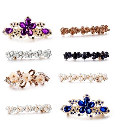 Minimalist CZ White Pearl Hair Clips with Champagne Brown Crystal Barrettes - Handmade Bridal Hair Accessories for Women and Teens - Buy Online on SooperMarket.com