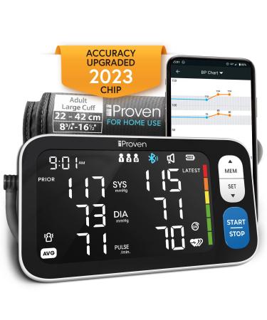 IPROVEN New 2023 Smart Upper Arm Blood Pressure Monitor - Home Use, 500 Memory Sets - Large Adjustable Cuff - Largest Widescreen Backlit Display - Bluetooth App for iOS & Android