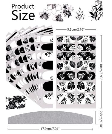 EBANKU Black White Nail Polish Strips - 12 Sheets Full Wrap Adhesive Stickers with Nail File - Leaves Flower Vine Pattern for Women's Nail Art Decorations - Buy Online on SooperMarket.com