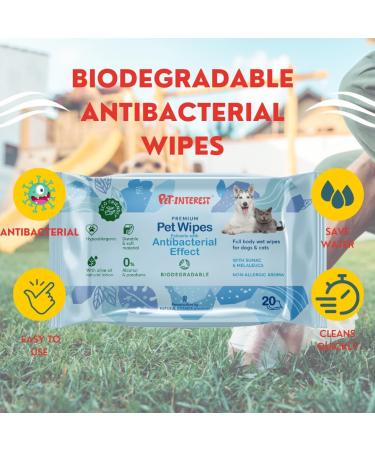 Biodegradable Antibacterial Wipes for Pets - 20PCs Pack of 8 | Natural Cleaning Wipes for Puppies & Kittens - Gentle & Effective for Paws Ears & Butts - Buy Online on SooperMarket.com