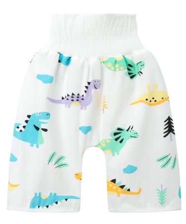 Baby Diaper Skirt Boys Girls Cotton Training Pants Children's 2 in 1 TPU Waterproof Reusable Nappy Diaper Skirt Shorts Dinosaur High Waist(protect Belly) M