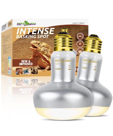 REPTI ZOO 2 Pack Reptile Heat Lamp 100W, Intense Basking Spot Simulated Natural Sunlight Heating Lamp Bulb, Reptile Heat Emitter UVA Heat Lamp Bulb for Reptile Chick Pet Brooder