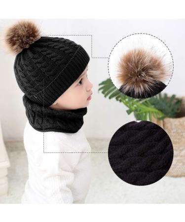 Yinuoday 2PCS Baby Knit Hat Scarf Set - Winter Beanie Cap with Circle Loop Scarf Neckwarmer in Black - Buy Online on SooperMarket.com