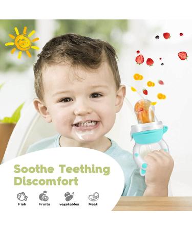 Baby Fruit Food Feeder Pacifier - Fresh Teething Teether Toy for 3-24 Months | 6 Pcs Silicone Pouches | Piggy Handle 2-Pack (Pink) - Buy Online on SooperMarket.com
