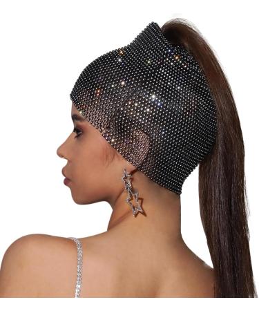 Sparkly Rhinestone Mesh Headband Rhinestone Headpiece Rhinestone Head Scarf Diamond Headband Rave Headband Black1 - Buy Online on SooperMarket.com