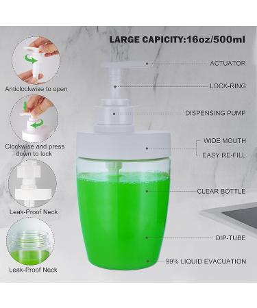 16oz Empty Pump Bottles 2 Pack - Refillable Plastic Soap Dispenser for Shampoo, Lotion, Body Wash - Includes Labels - Cleaning Solutions - Buy Online on SooperMarket.com