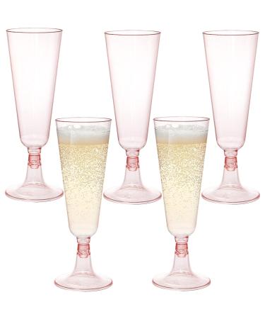 Hedume 70 Pack Pink Champagne Flutes 5oz Disposable Plastic Wine Glasses 2-Piece Disposable Champagne Glasses for Celebration Wedding Party Valentine's Day Mother's Day