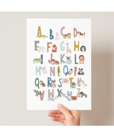 Scandi Animal Alphabet Children's Educational Print Boho Animal Alphabet Poster Peg Animal Alphabet Woodland Safari Animal Alphabet (A4 Multi) A4 Multi