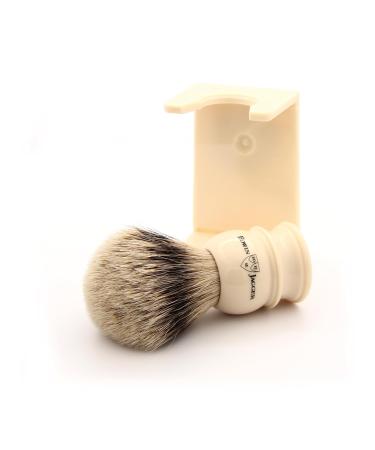 Edwin Jagger 1EJ467SDS Silver Tip Badger Shaving Brush with Stand - Imitation Ivory | Premium Shaving Brush for Men - Perfect for Creams & Soaps - Buy Online on SooperMarket.com