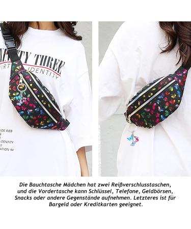 Buy Butterfly Print Black Belt Pocket for Girls | Waterproof Fashion Bunkbag with Keychain - Buy Online on SooperMarket.com
