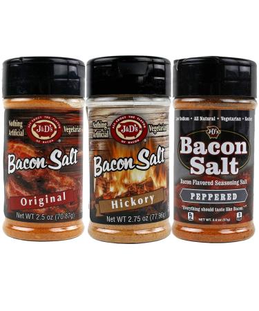 J&D Foods Bacon Salt 3-Pack - Original, Hickory, Peppered