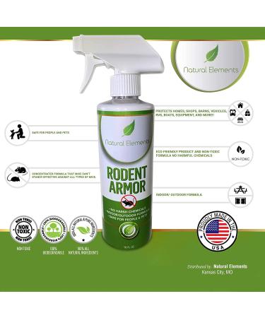 Natural Elements Rodent Armor: Premium Peppermint Oil Mouse Repellent Spray - 16 oz - Safe for Vehicles, Boats, RVs, Tractors, and Equipment - Child and Pet Friendly - Indoor/Outdoor Use - Buy Online on SooperMarket.com