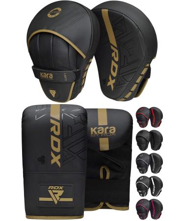 RDX Boxing Pads and Bag Gloves Set, Maya Hide Leather Kara Hook and Jab Training Pads, Curved Focus Mitts for MMA, Muay Thai, Kickboxing Coaching, Martial Arts, Punching Hand Target Strike Shield GOLDEN