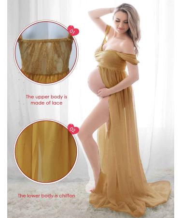 FEOYA Maxi Maternity Dress - Chiffon Lace Strapless Gown for Pregnant Women - Yellow - Buy Online on SooperMarket.com