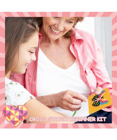 Pllieay Kids 10-in-1 Cross Stitch Beginner Kit with 10 Patterns, Plastic Canvas, and Colored Threads - Needlepoint Starter Set for Kids - Buy Online on SooperMarket.com