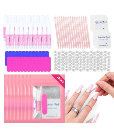 SAVILAND 20PCS Press on Nail Tool Kit: Nail Prep Kit with Nail Glue Adhesive Tabs Mini Nail File Acrylic Sticks Prep Pads for Press on Nail Art Starters Press On Nail Packaging for Salon Business
