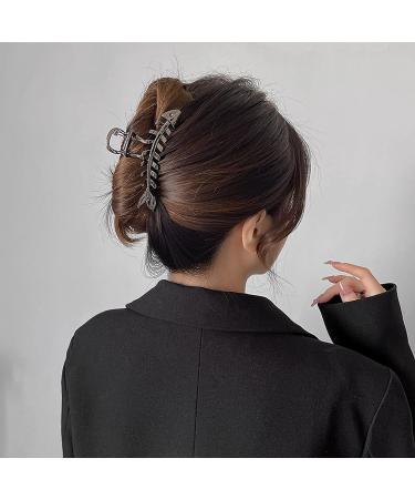 2 Pcs Large Fish Bone Hair Clips - Non-slip Metal Hair Claw Clips in Black and Gold for Thick or Thin Hair - Geometric French Hair Grip Accessories for Women - Buy Online on SooperMarket.com