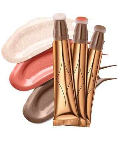 Contour Beauty Wand  Liquid Face Concealer Contouring Highlighter Blusher Stick with Cushion Applicator  Long Lasting Smooth Natural Matte Finish  Lightweight Blendable Super Silky Cream Contour Stick (3Pcs(01Contour+02...
