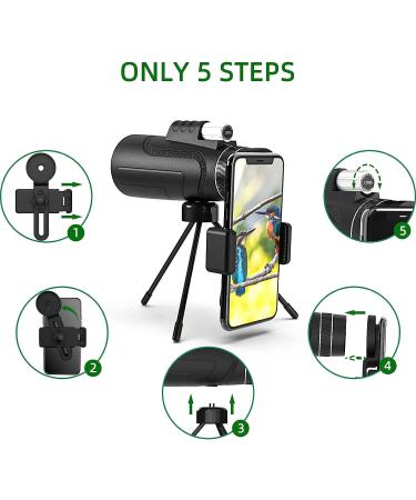 GRWANG 12X50 HD Monocular Telescope for Adults & Kids - Waterproof BAK4 Prism, Ideal for Bird Watching, Hunting & Camping - Includes Smartphone Adapter & Tripod - Perfect Outdoor Gift - Buy Online on SooperMarket.com