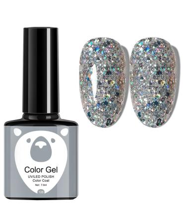 Silver Glitter Gel Nail Polish Nail Varnish Soak off UV/LED Lamp French Manicure Nails Long Lasting Nail Art Manicure Salon DIY at Home