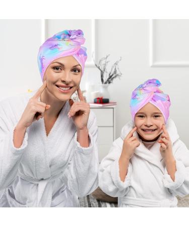 Basumee Kids Microfiber Hair Towel Wrap 2 Pack - Rapid Drying Hair Towel Turbans for Girls - Unicorn Colorful Design - Buy Online on SooperMarket.com