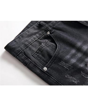 Retro Ripped Slim Jeans Men Regular Fit Distressed Vintage Denim Black 34 - Buy Online on SooperMarket.com
