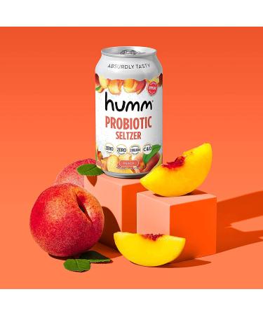 Humm Sparkling Probiotic Peach Seltzer - Zero Sugar & Calorie, 2 Billion Probiotics, Vitamin C, D & B12 - 12 fl oz (12 Pack) - Buy Online on SooperMarket.com