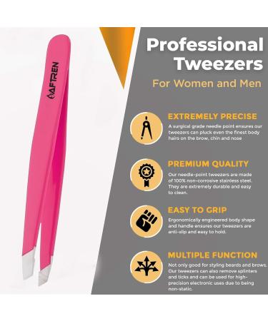 Wide Grip Slant Tweezers - German Stainless Steel - Hand-Filed Slanted Tips for Ultra-Precision - Tweezers for Eyebrows and Nose/Ear/Facial Hair - Professional Grade (Pink) - Buy Online on SooperMarket.com