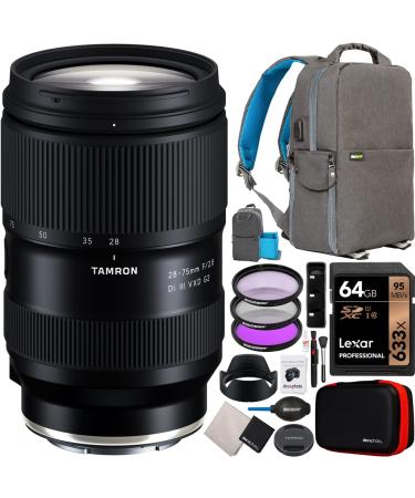 Tamron 28-75mm F/2.8 Di III VXD G2 Lens for Sony E-Mount Full Frame Mirrorless Cameras Model A063 Bundle with Deco Gear Photography Backpack + UV Polarizer FLD Filter Kit + 64GB Card and Accessories