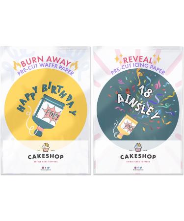 Cakeshop Burn Away Cake Edible Topper Pack | 1 x Icing sheet & 1 x Wafer Sheet | Party Popper Birthdays For Him or Her | Personalise With Your Required Age & Name | Multiple Shapes & Sizes to Choose Non-prime - Buy Online on SooperMarket.com
