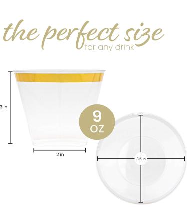 PLASTICPRO 9 oz Disposable Party Cups with Gold Rim, 100 Count - Crystal Clear Tumblers for Old-Fashioned Elegance - Buy Online on SooperMarket.com