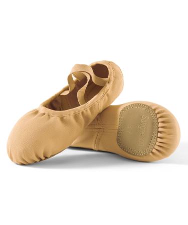 SANGEESON Dance Women's Ballet Shoes Stretch Canvas Performa Dance Slippers Split Sole for Girls/Adult 6.5 Sand