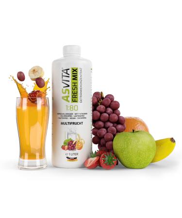 ASVITA beverage concentrate Fresh Mix 1: 80-1 liter bottle - beverage syrup without sugar - 26 delicious syrup flavors (multi -fruit) for water bubblers