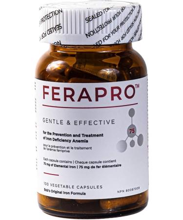 FERAPRO 75MG 100 CAPS | Vegan Iron Supplement | With Vitamin C 175mg Methylcobalamin 1000mcg 5-MTHF 80mcg and Glycine 100mg - Buy Online on SooperMarket.com
