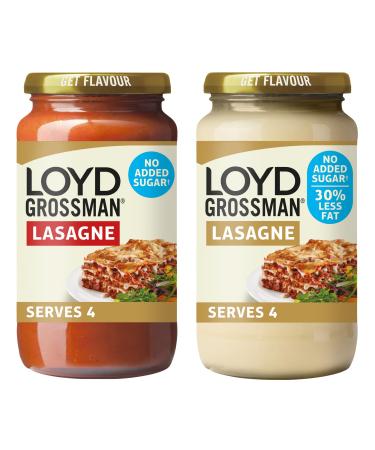 Loyd Grossman No Added Sugar Bundle: 1 x 440 g White Lasagna Sauce & 1 x 450 g Red Lasagna Sauce