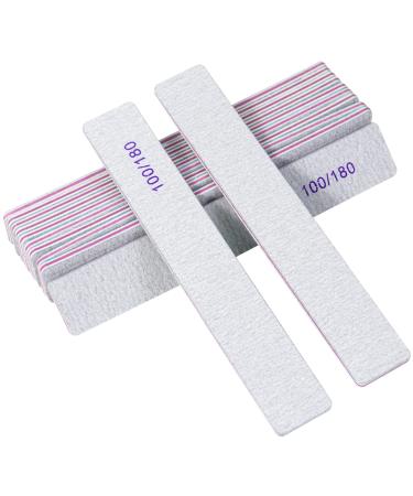Sularpek Nail File  12 PCS Professional Nail Files Buffers Emery Board  100/180 Grit Double Sides Washable Nail Files Emery Boards for Acrylic Nails Grey