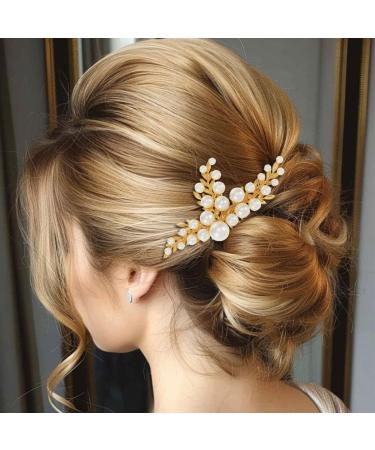 Handcess Bridal Wedding Hair Comb Gold Pearls Hairpiece Leaf Bridal Side Combs Wedding Hair Accessories for Women and Girls - Buy Online on SooperMarket.com