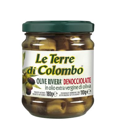 Le Terre di Colombo Pitted Riviera Olives in Extra Virgin Olive Oil (36%) 212ml (Pack of 6) Riviera 212ml (x6)