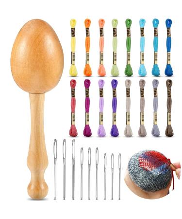 Darning Egg Darning Egg for Socks Wooden Darning Egg Wooden Darning Supplies Kit with Large Eye Needles Sewing Threads for Socks Clothes Adults Darner DIY Handicraft Home Sewing Care (Multiple color)