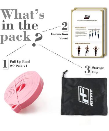 RitFit Pull Up Assist Band - Premium Resistance Band for Pull Up Assistance & Resistance Training | #9 Pink (20-60 lbs) - Perfect for Stretching & Powerlifting - Buy Online on SooperMarket.com