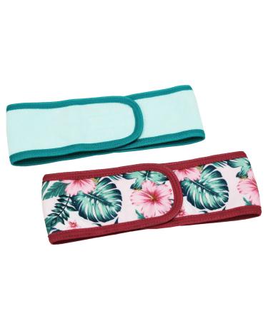 S&T INC. Facial and Makeup Spa Headband Makeup Headband for Washing Face Face Wash Headband Teal Floral 23.5 Inch x 3.25 Inch 2 Pack