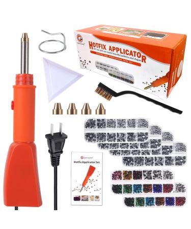 Genround Hotfix Rhinestones Applicator, (Rinestones Can be Sucked in) (Genround Design) Hotfix Applicator with 6pcs Rhinestones Set Hot Fixed Crystal Bling Machine Heat Pen for Clothing Shoes Bags