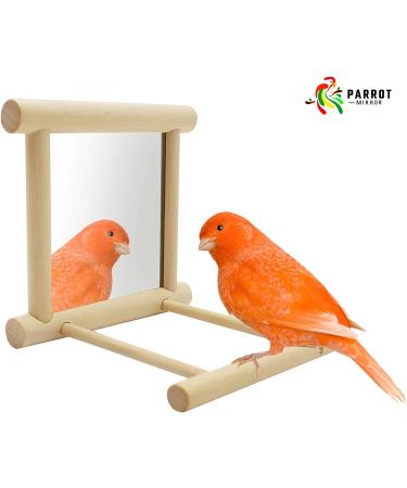 Blessed Family Bird Parakeet Mirror - Wooden Perch Stand and Swing Toy for Parrot Cage - Parakeet Accessories for Various Bird Species - 1 Piece - Buy Online on SooperMarket.com